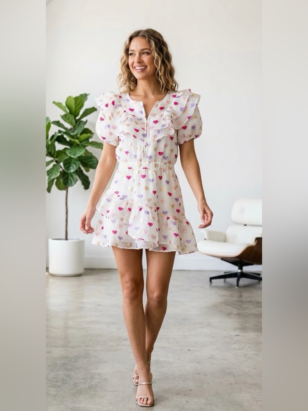 BuddyLove Norma Ruffle Sleeve Mini Dress Kissing Booth Heart Pattern XS